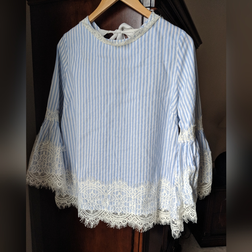 Romeo & Juliet Couture Blue and White Striped Top